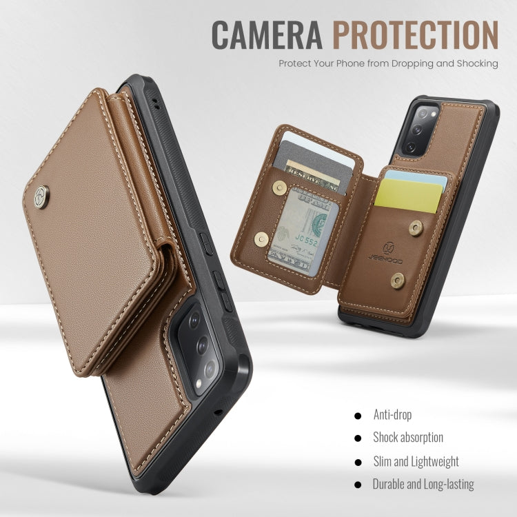 Pour Samsung Galaxy S20 FE JEEHOOD J05 Housse de téléphone en cuir RFID style professionnel magnétique (marron)