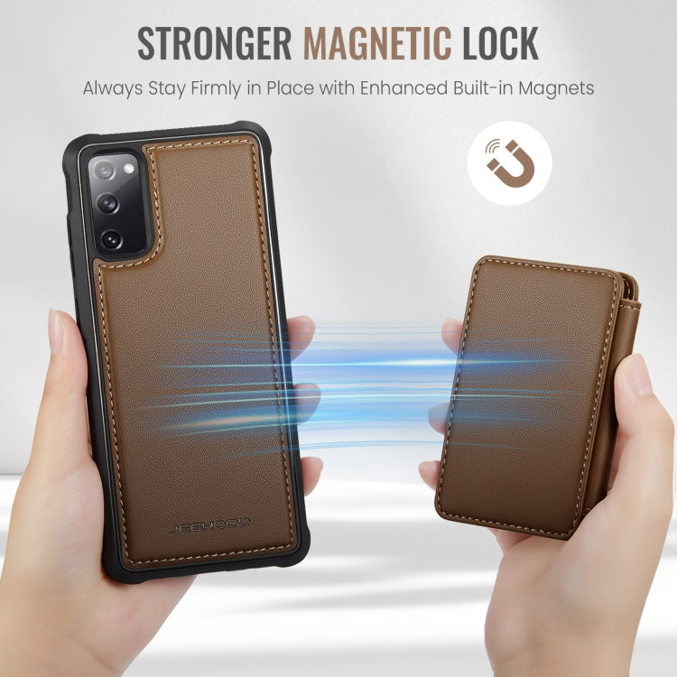 Pour Samsung Galaxy S20 FE JEEHOOD J05 Housse de téléphone en cuir RFID style professionnel magnétique (marron)