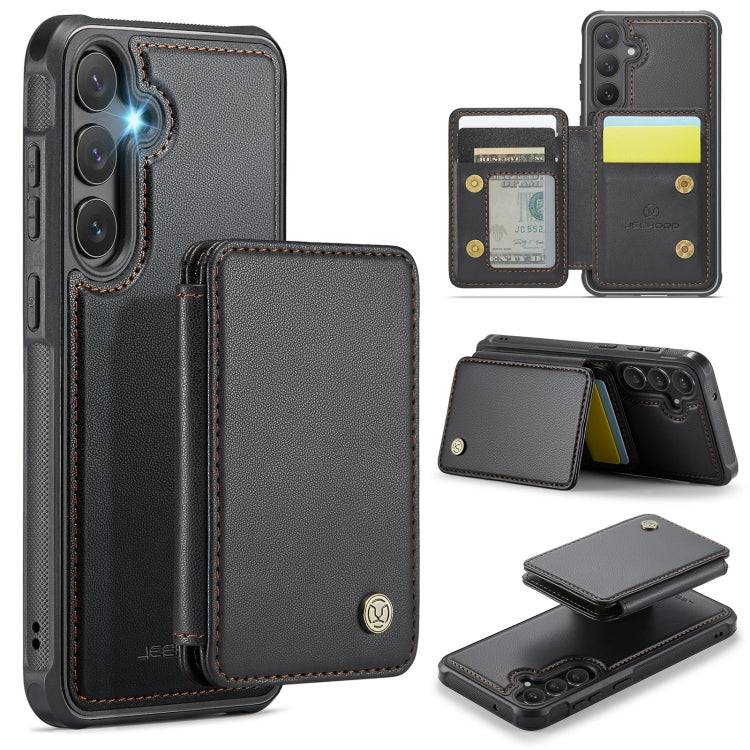 Pour Samsung Galaxy S23 FE 5G JEEHOOD J05 Étui de téléphone en cuir avec blindage RFID, style affaires (noir)