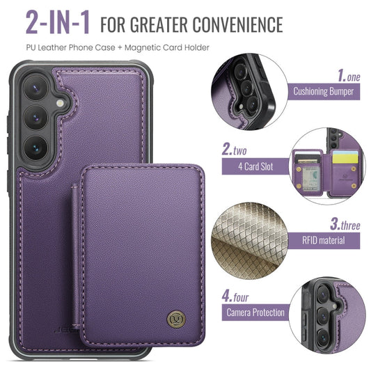 For Samsung Galaxy S23 FE 5G JEEHOOD J05 Business Magnetic Style RFID Leather Phone Case(Purple)