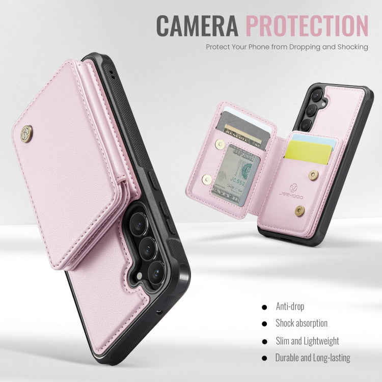For Samsung Galaxy S23 FE 5G JEEHOOD J05 Business Magnetic Style RFID Leather Phone Case(Pink)