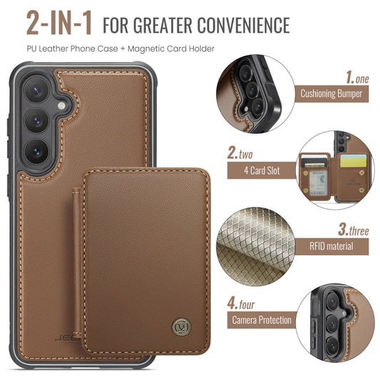 For Samsung Galaxy S23 FE 5G JEEHOOD J05 Business Magnetic Style RFID Leather Phone Case(Brown)