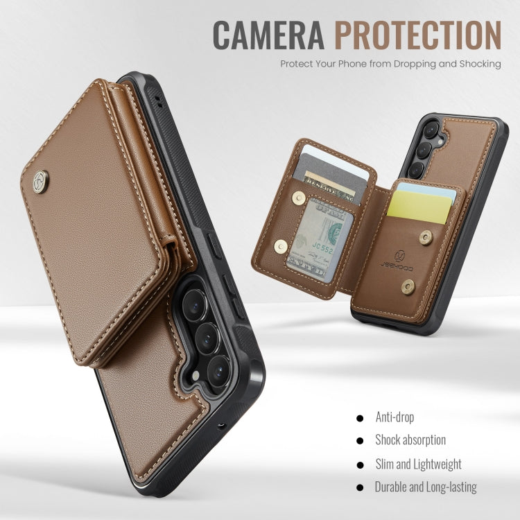 For Samsung Galaxy S23 FE 5G JEEHOOD J05 Business Magnetic Style RFID Leather Phone Case(Brown)