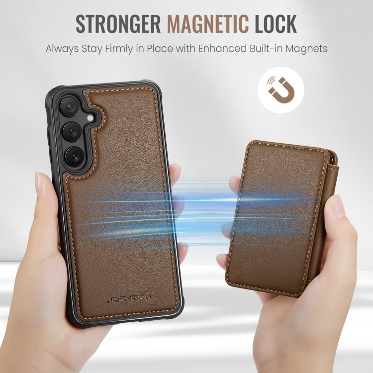 For Samsung Galaxy S23 FE 5G JEEHOOD J05 Business Magnetic Style RFID Leather Phone Case(Brown)