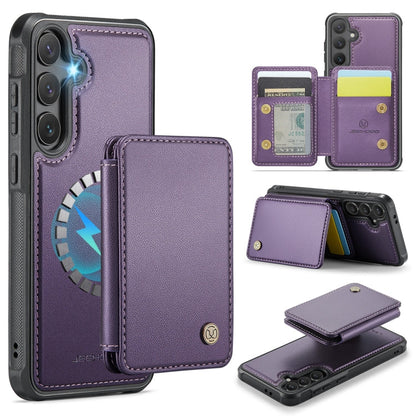 Pour la coque de téléphone en cuir RFID JEEHOOD J05 Business Magnetic Style pour Samsung Galaxy S24 FE 5G (violet)