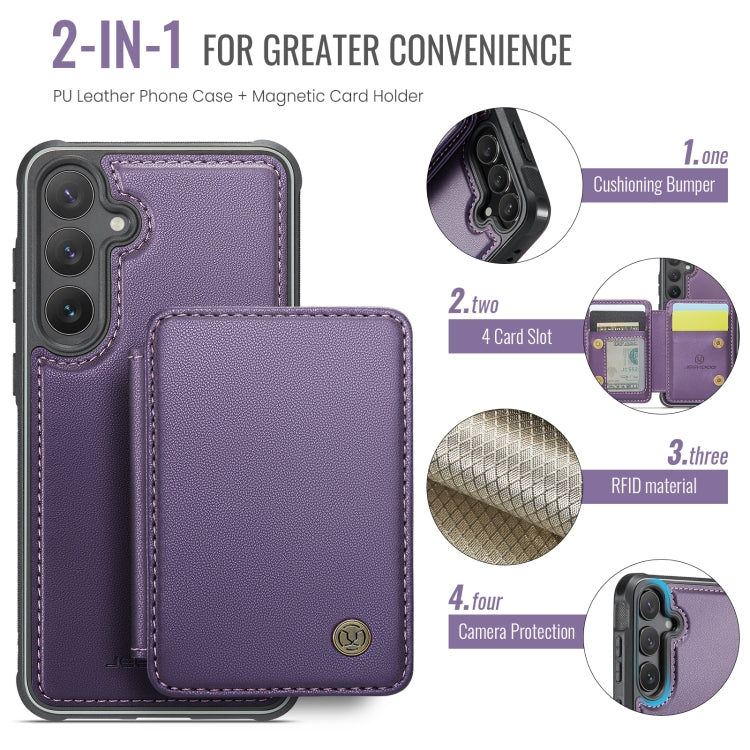 Pour la coque de téléphone en cuir RFID JEEHOOD J05 Business Magnetic Style pour Samsung Galaxy S24 FE 5G (violet)