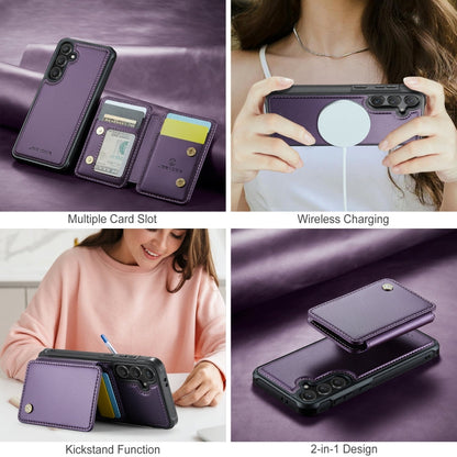Pour la coque de téléphone en cuir RFID JEEHOOD J05 Business Magnetic Style pour Samsung Galaxy S24 FE 5G (violet)