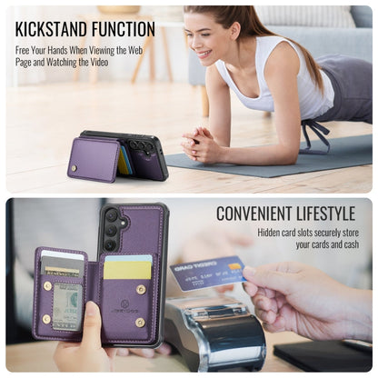 Pour la coque de téléphone en cuir RFID JEEHOOD J05 Business Magnetic Style pour Samsung Galaxy S24 FE 5G (violet)