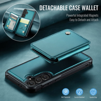 For Samsung Galaxy S24 FE 5G JEEHOOD J05 Business Magnetic Style RFID Leather Phone Case(Blue Green)