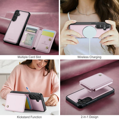 For Samsung Galaxy S24 FE 5G JEEHOOD J05 Business Magnetic Style RFID Leather Phone Case(Pink)