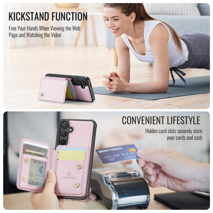 For Samsung Galaxy S24 FE 5G JEEHOOD J05 Business Magnetic Style RFID Leather Phone Case(Pink)