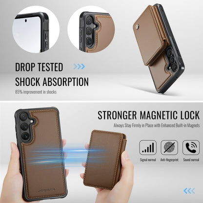 For Samsung Galaxy S24 FE 5G JEEHOOD J05 Business Magnetic Style RFID Leather Phone Case(Brown)