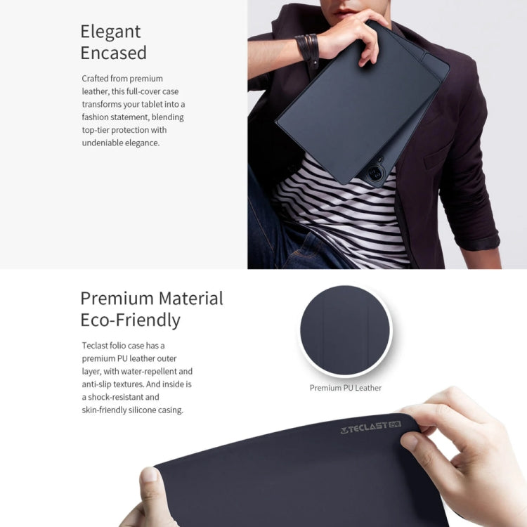 For Teclast T65 Max Anti-slip Texture Smart Tablet Leather Folio Case(Dark Blue)