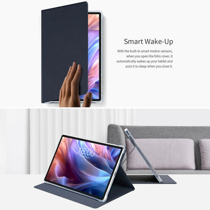 For Teclast T65 Max Anti-slip Texture Smart Tablet Leather Folio Case(Dark Blue)