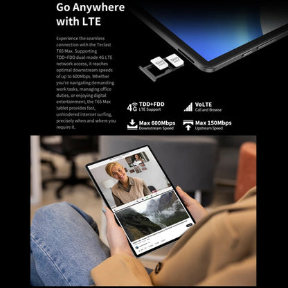 Teclast T65 Max Tablet PC 13 inch, 8GB+256GB,  Android 15 MediaTek Helio G99 Octa Core, 4G LTE Dual SIM