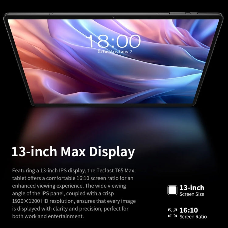 Teclast T65 Max Tablet PC 13 inch, 8GB+256GB,  Android 15 MediaTek Helio G99 Octa Core, 4G LTE Dual SIM