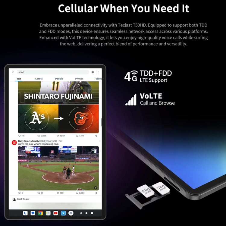 Tablette PC Teclast T50HD 11 pouces, 6 Go + 256 Go, Android 14 Unisoc T606 Octa Core, 4G LTE Double SIM