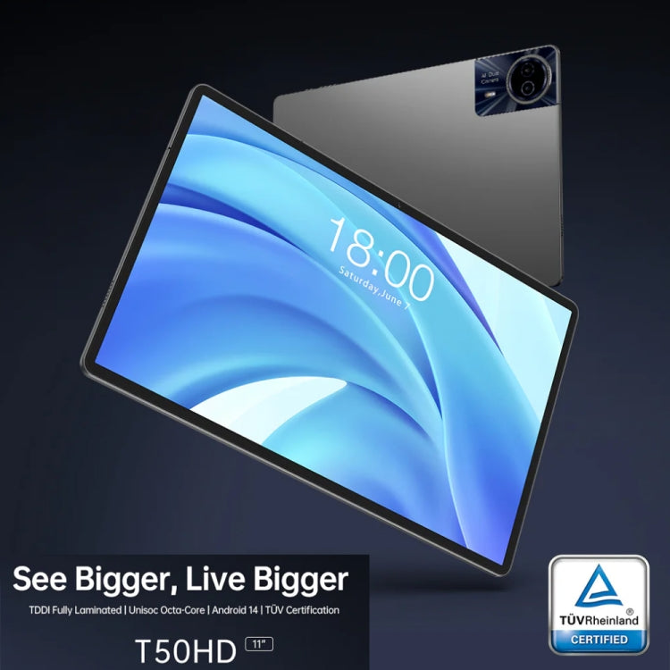 Tablette PC Teclast T50HD 11 pouces, 6 Go + 256 Go, Android 14 Unisoc T606 Octa Core, 4G LTE Double SIM