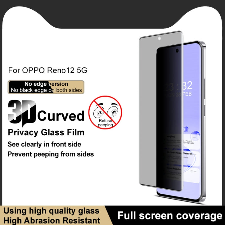 For OPPO Reno12 Global imak No Edge Version 3D Curved Privacy Full Screen Tempered Glass Film