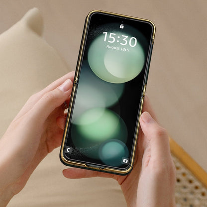 For Samsung Galaxy Z Flip5 VIETAO Integrated Embossed Pattern Full Coverage Phone Case with Wrist Strap(Brown)