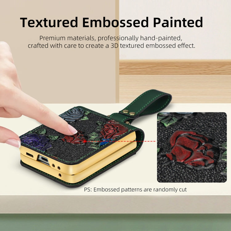 For Samsung Galaxy Z Flip5 VIETAO Integrated Embossed Pattern Full Coverage Phone Case with Wrist Strap(Green)