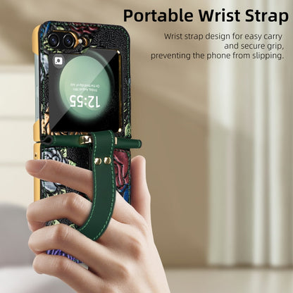 For Samsung Galaxy Z Flip5 VIETAO Integrated Embossed Pattern Full Coverage Phone Case with Wrist Strap(Green)