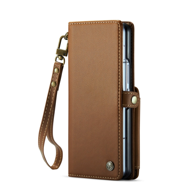 Pour Samsung Galaxy Z Fold6 5G Coque Téléphone en Cuir CaseMe C22 PC+TPU Style Affaires Antivol RFID avec Fente pour Stylo (Marron)