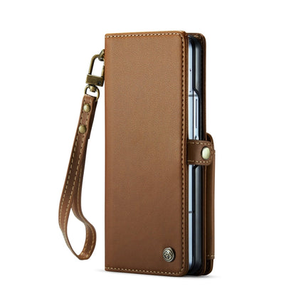 Pour Samsung Galaxy Z Fold6 5G Coque Téléphone en Cuir CaseMe C22 PC+TPU Style Affaires Antivol RFID avec Fente pour Stylo (Marron)