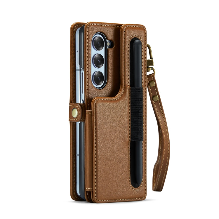 Pour Samsung Galaxy Z Fold6 5G Coque Téléphone en Cuir CaseMe C22 PC+TPU Style Affaires Antivol RFID avec Fente pour Stylo (Marron)
