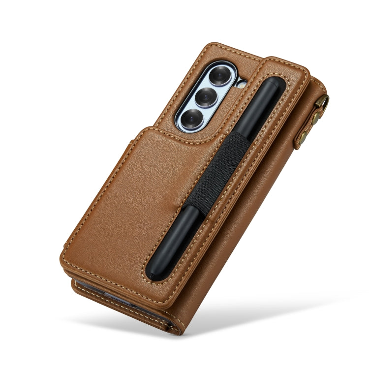 Pour Samsung Galaxy Z Fold6 5G Coque Téléphone en Cuir CaseMe C22 PC+TPU Style Affaires Antivol RFID avec Fente pour Stylo (Marron)