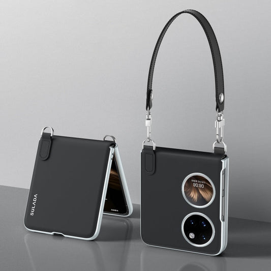 Pour Huawei P50 Pocket / Pocket S SULADA Étui de téléphone en cuir liquide effet peau avec dragonne (noir)
