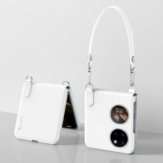 Pour Huawei P50 Pocket / Pocket S SULADA Étui de téléphone en cuir liquide avec sangle (Blanc)