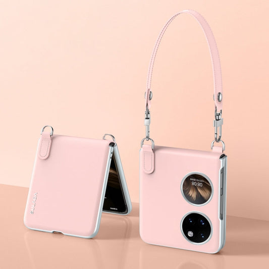 Pour Huawei P50 Pocket / Pocket S Coque SULADA en cuir liquide avec sangle (rose)