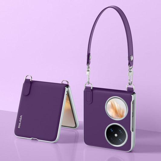 Pour Huawei Pocket 2 SULADA Étui de téléphone en cuir liquide effet peau avec sangle (violet)