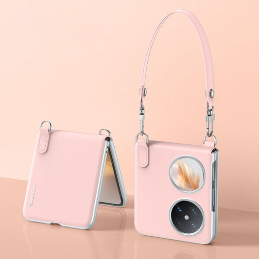 Pour Huawei Pocket 2 SULADA Étui de téléphone en cuir liquide effet peau avec dragonne (rose)