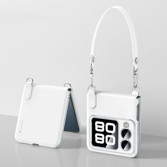 Pour Huawei nova Flip Coque de téléphone en cuir liquide SULADA Skin Feel avec lanière (blanc)