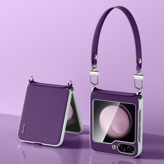 For Samsung Galaxy Z Flip5 SULADA Skin Feel Liquid Leather Phone Case with Strap(Purple)