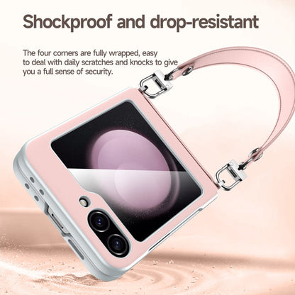 For Samsung Galaxy Z Flip5 SULADA Skin Feel Liquid Leather Phone Case with Strap(Black)