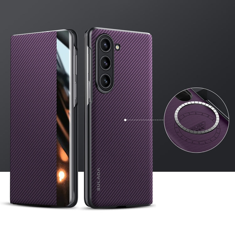 Pour Samsung Galaxy Z Fold5 SULADA Kevlar 600D Texture Smart Window Coque de téléphone en cuir (Violet)