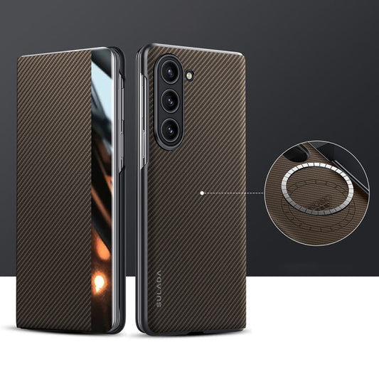 For Samsung Galaxy Z Fold5 SULADA Kevlar 600D Texture Smart Window Leather Phone Case(Brown)