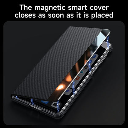 For Samsung Galaxy Z Fold5 SULADA Kevlar 600D Texture Smart Window Leather Phone Case(Blue)