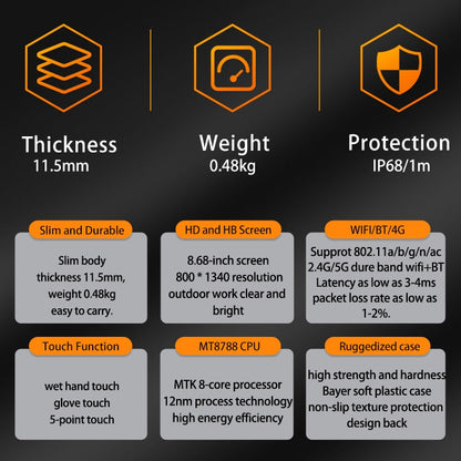 CENAVA A868T IP68 Rugged Tablet PC, 8GB+128GB, 8.68 inch Android 13 MT8788 Octa Core, 4G Network(US Plug)