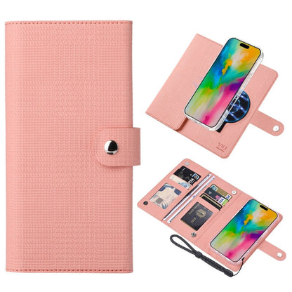 Pour iPhone 16 Étui portefeuille magnétique en cuir avec rabat RFID MagSafe de la série ViLi GHA-C (rose)