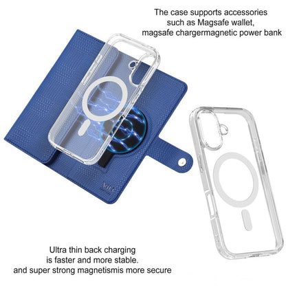 Pour iPhone 16 Étui en cuir à rabat magnétique MagSafe RFID ViLi série GHA-C (Bleu)