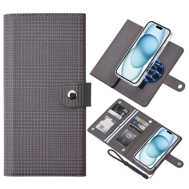 Pour iPhone 15 Plus Étui en Cuir Magnétique à Rabat MagSafe RFID Série ViLi GHA-C (Gris)