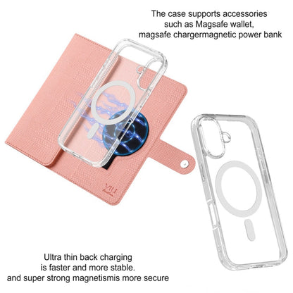 Pour iPhone 15 Pro Max Étui de téléphone en cuir à rabat magnétique MagSafe RFID de la série ViLi GHA-C (Rose)
