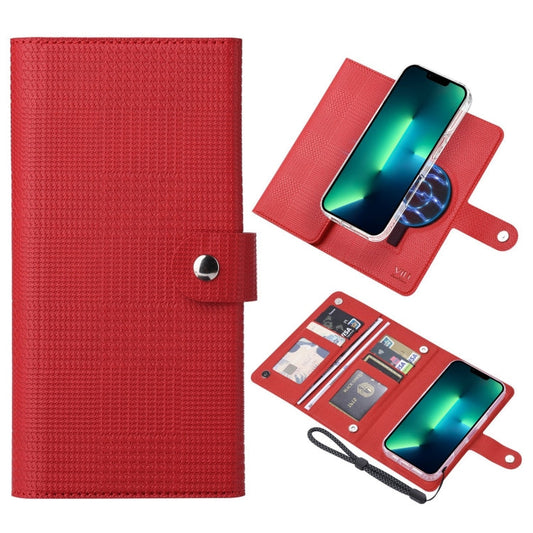 Pour iPhone 13 Pro Max Étui de Téléphone en Cuir Magnétique MagSafe RFID Série ViLi GHA-C (Rouge)