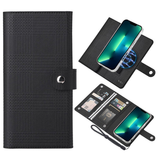 Pour iPhone 13 Pro Étui portefeuille magnétique en cuir à rabat ViLi GHA-C Series RFID (Noir)