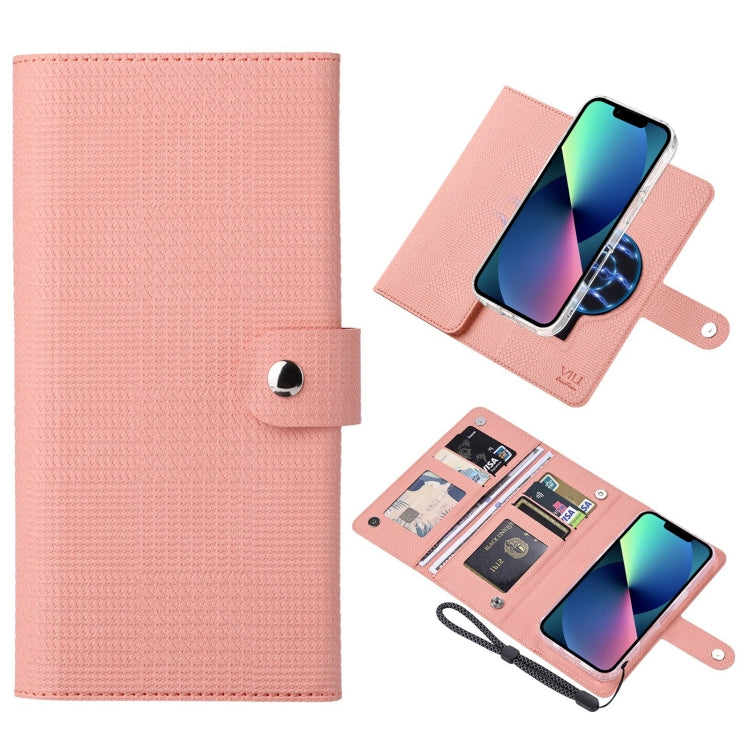 Pour iPhone 13 ViLi GHA-C Series RFID MagSafe Étui de téléphone magnétique en cuir à rabat (Rose)