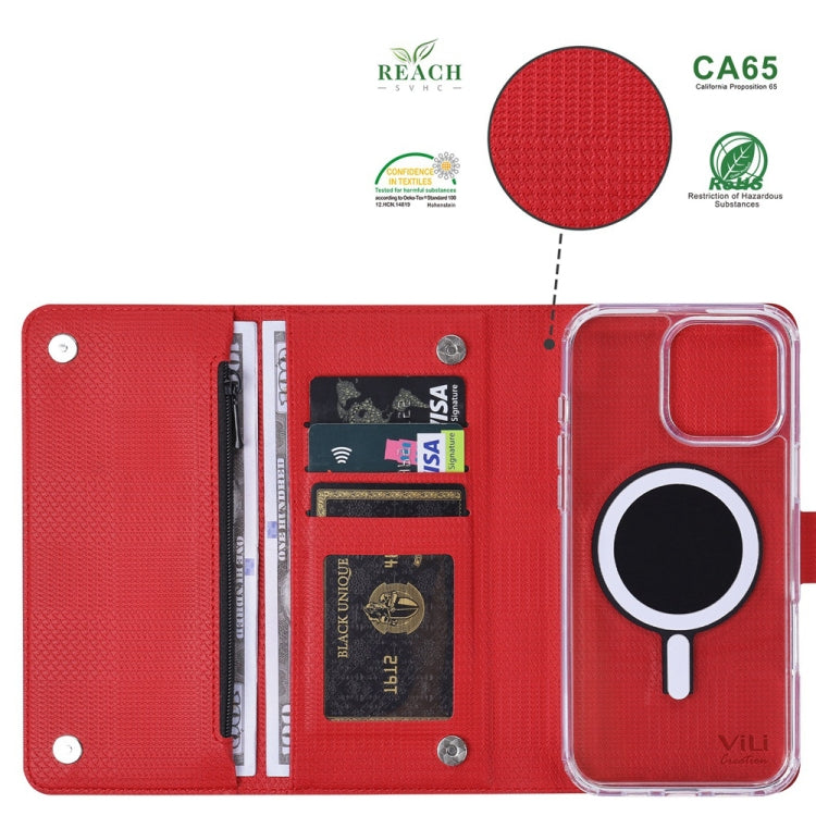 For iPhone 16 ViLi GHB-C Series RFID MagSafe Magnetic Flip Leather Phone Case(Red)